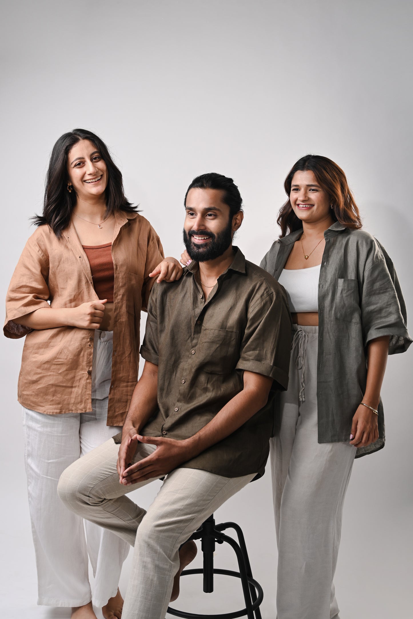 Rust brown Upcycled Unisex Linen Shirt