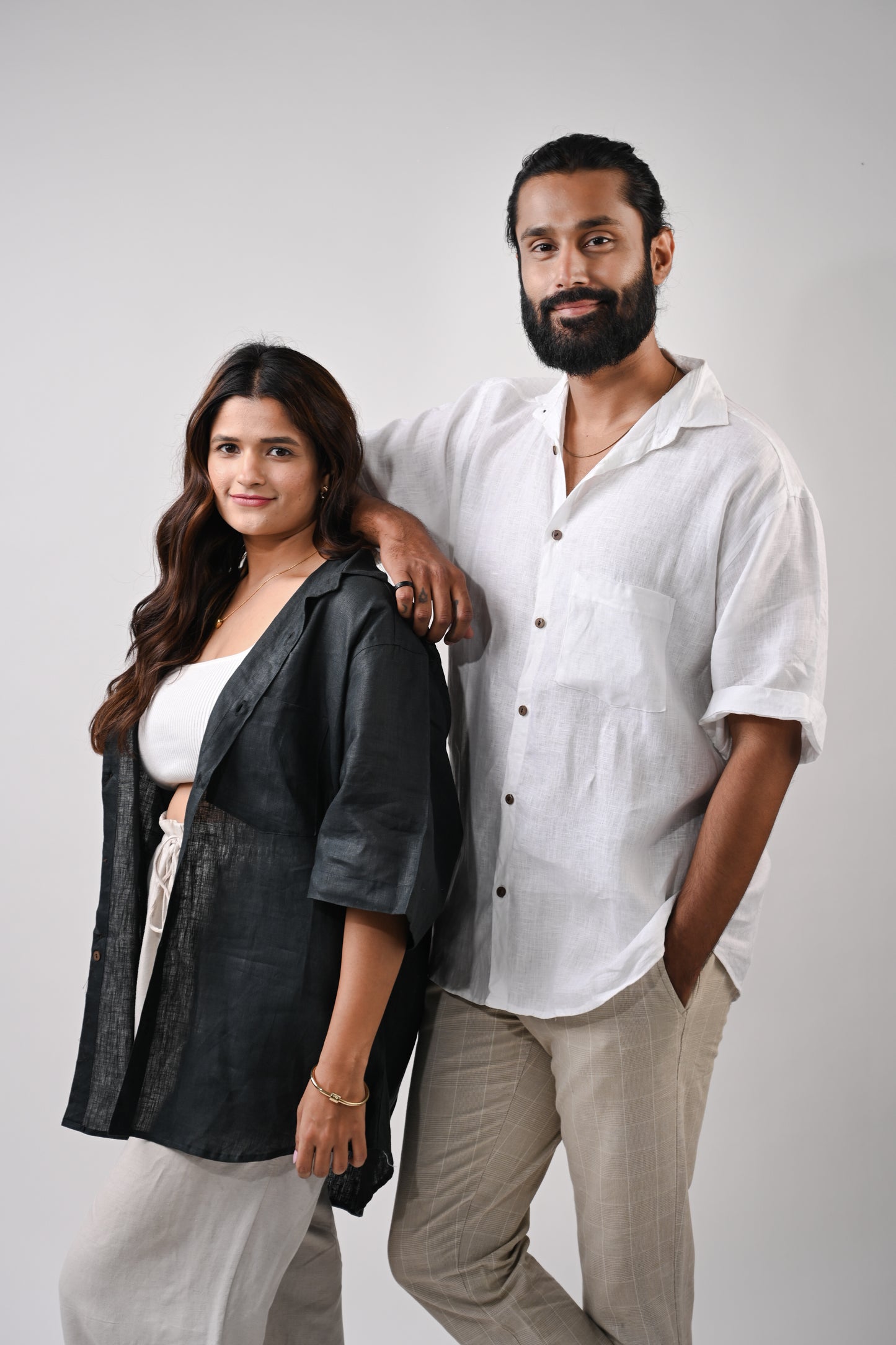 White Upcycled Unisex Linen Shirt