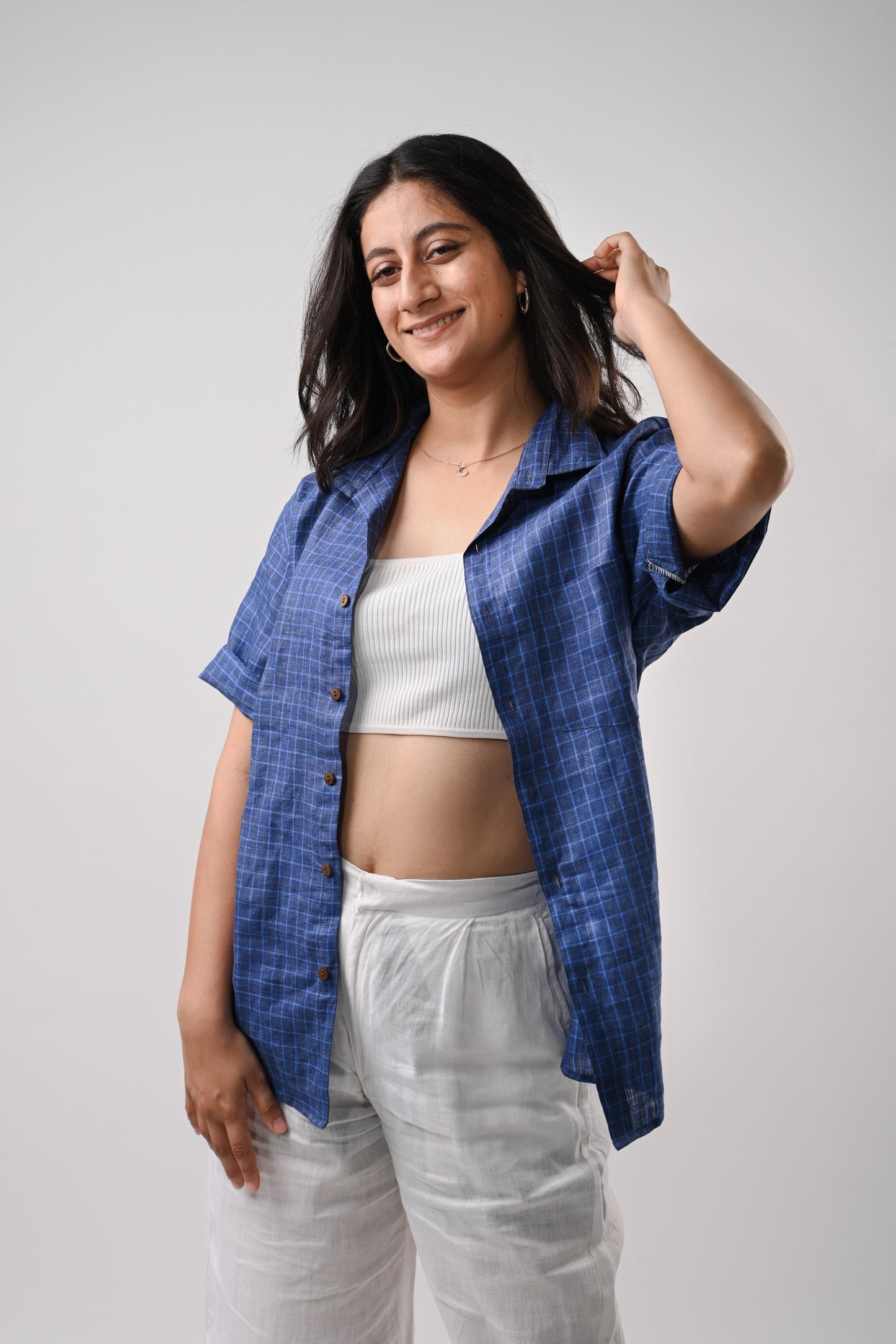 Blue Checks Unisex Linen Shirt