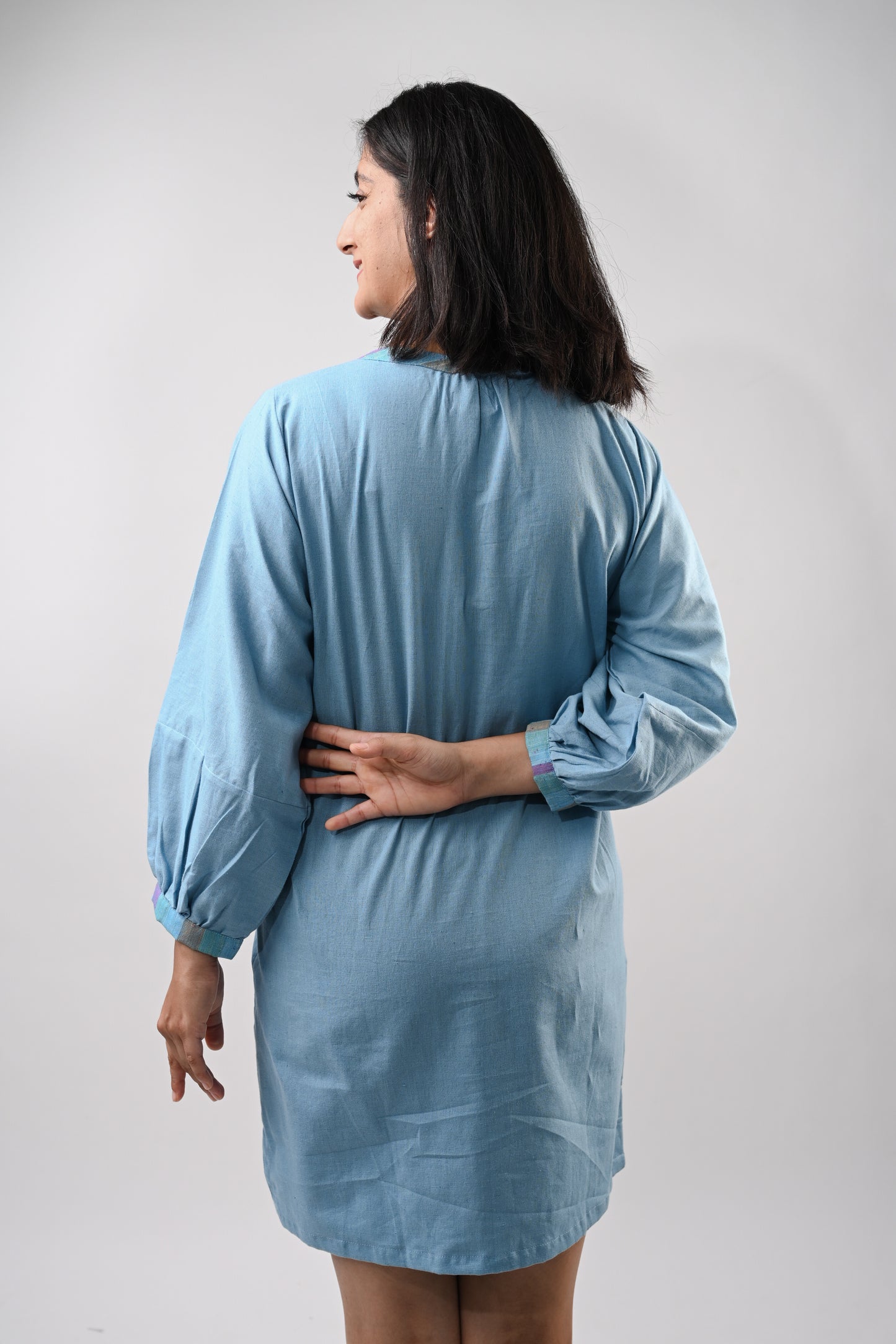 Sukoon- Straight Fit Loose Cotton Dress Blue