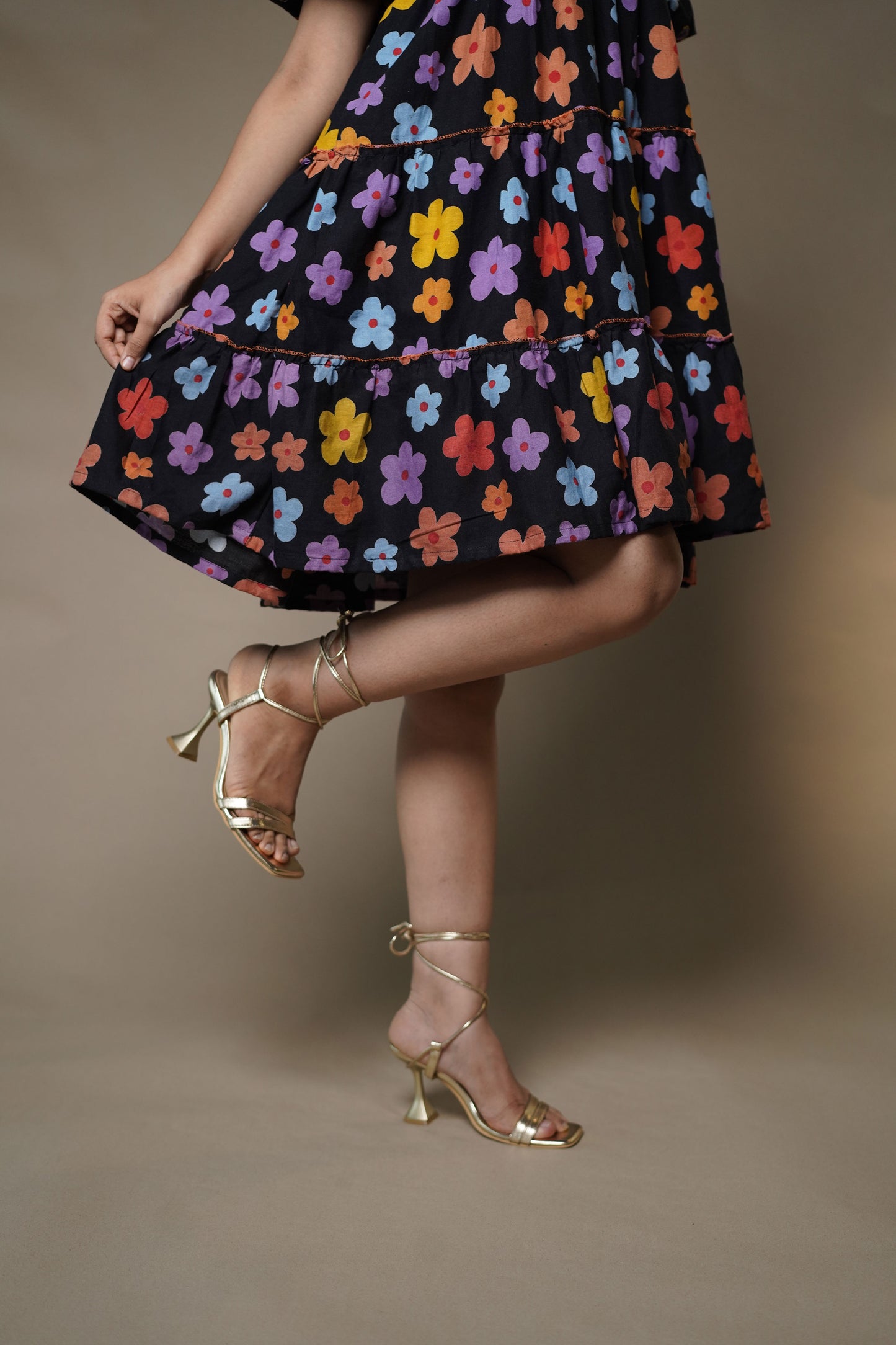 Guldasta Black floral three-tier Dress