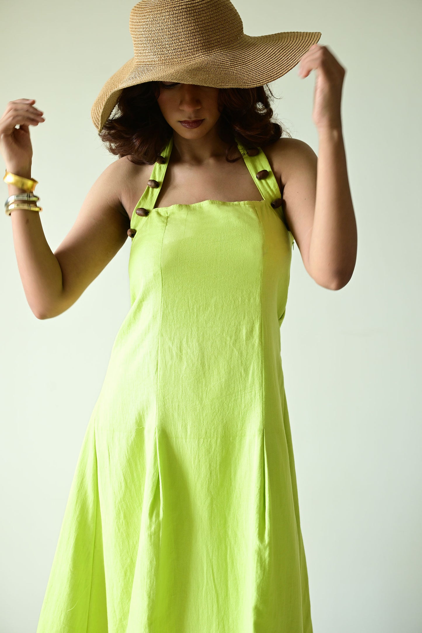 Lime Halter Neck Padded Dress