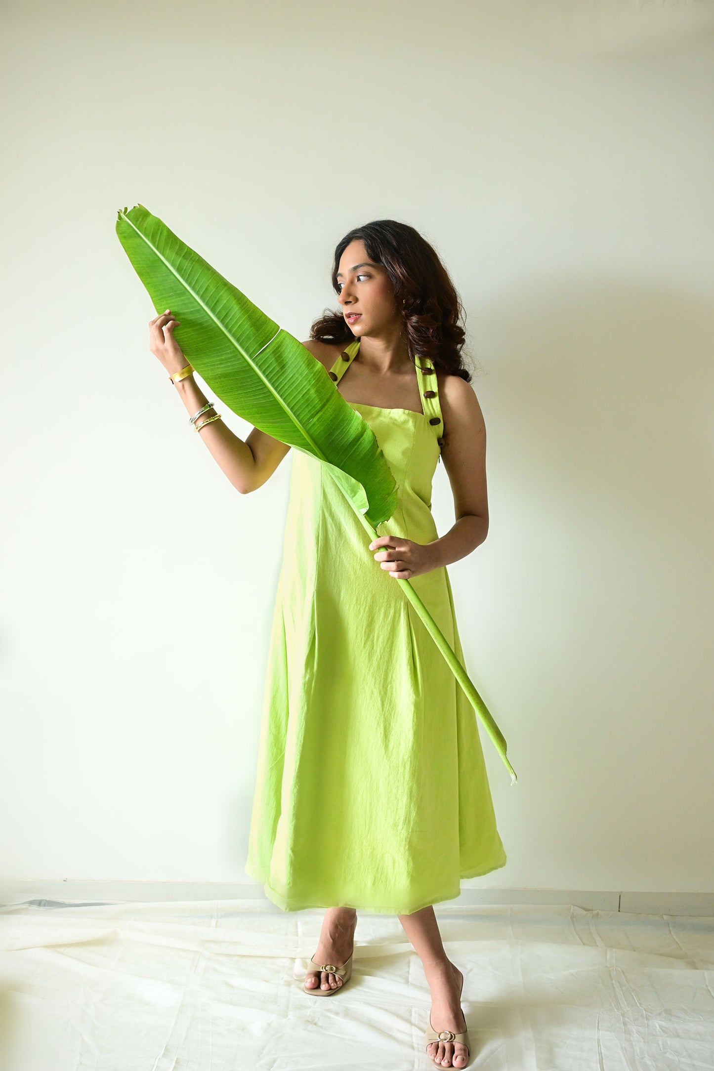 Lime Halter Neck Padded Dress