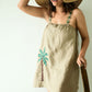 Brown 100% Linen Embroidered Short Dress