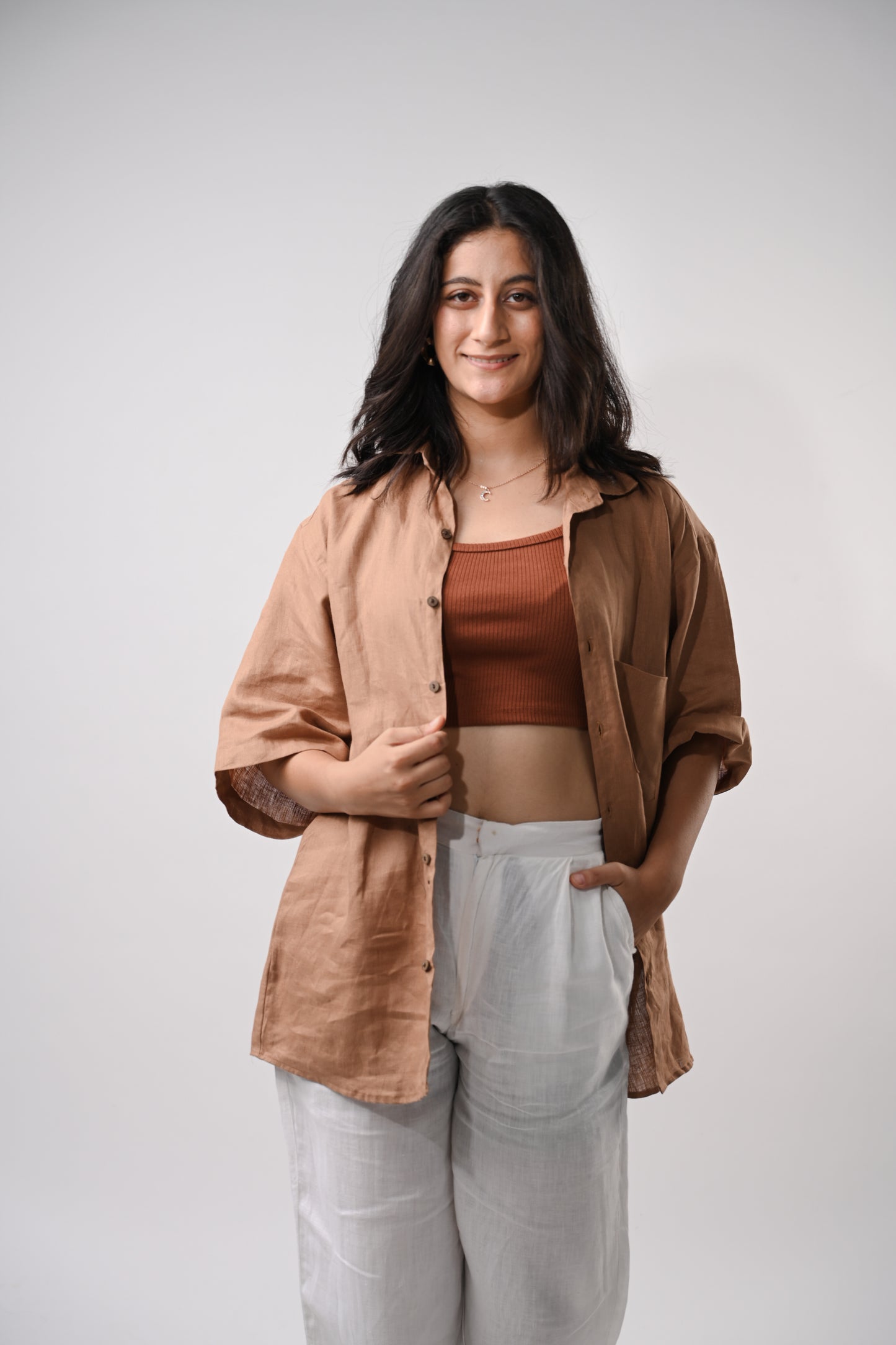 Rust brown Upcycled Unisex Linen Shirt