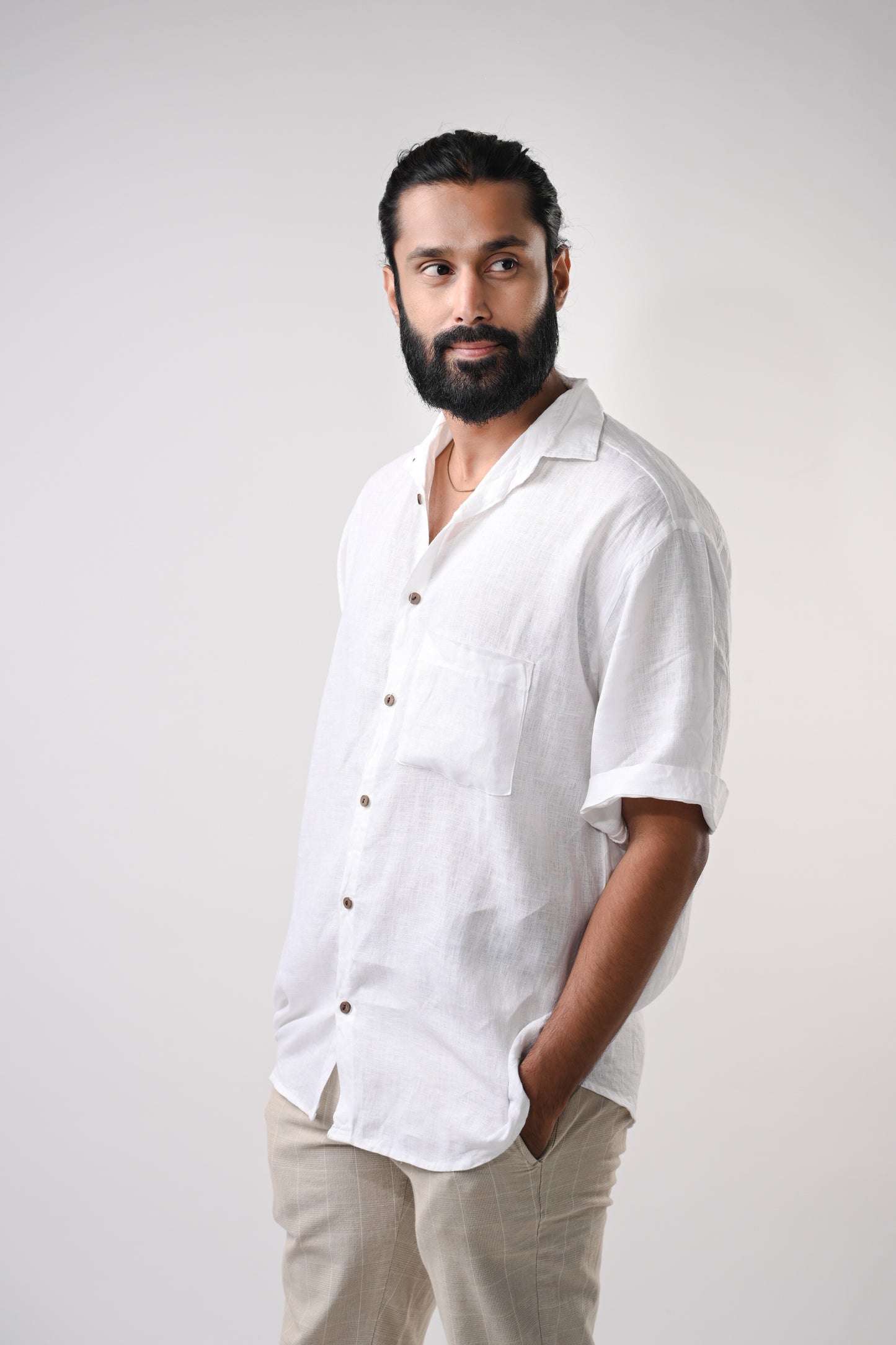 White Upcycled Unisex Linen Shirt