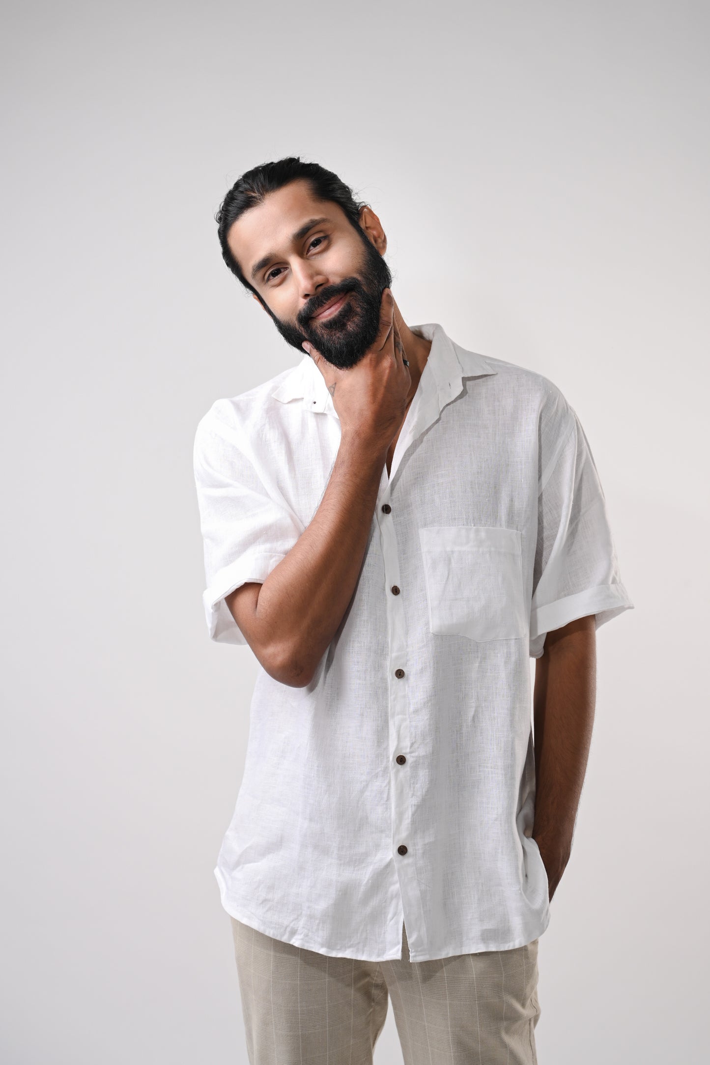 White Upcycled Unisex Linen Shirt