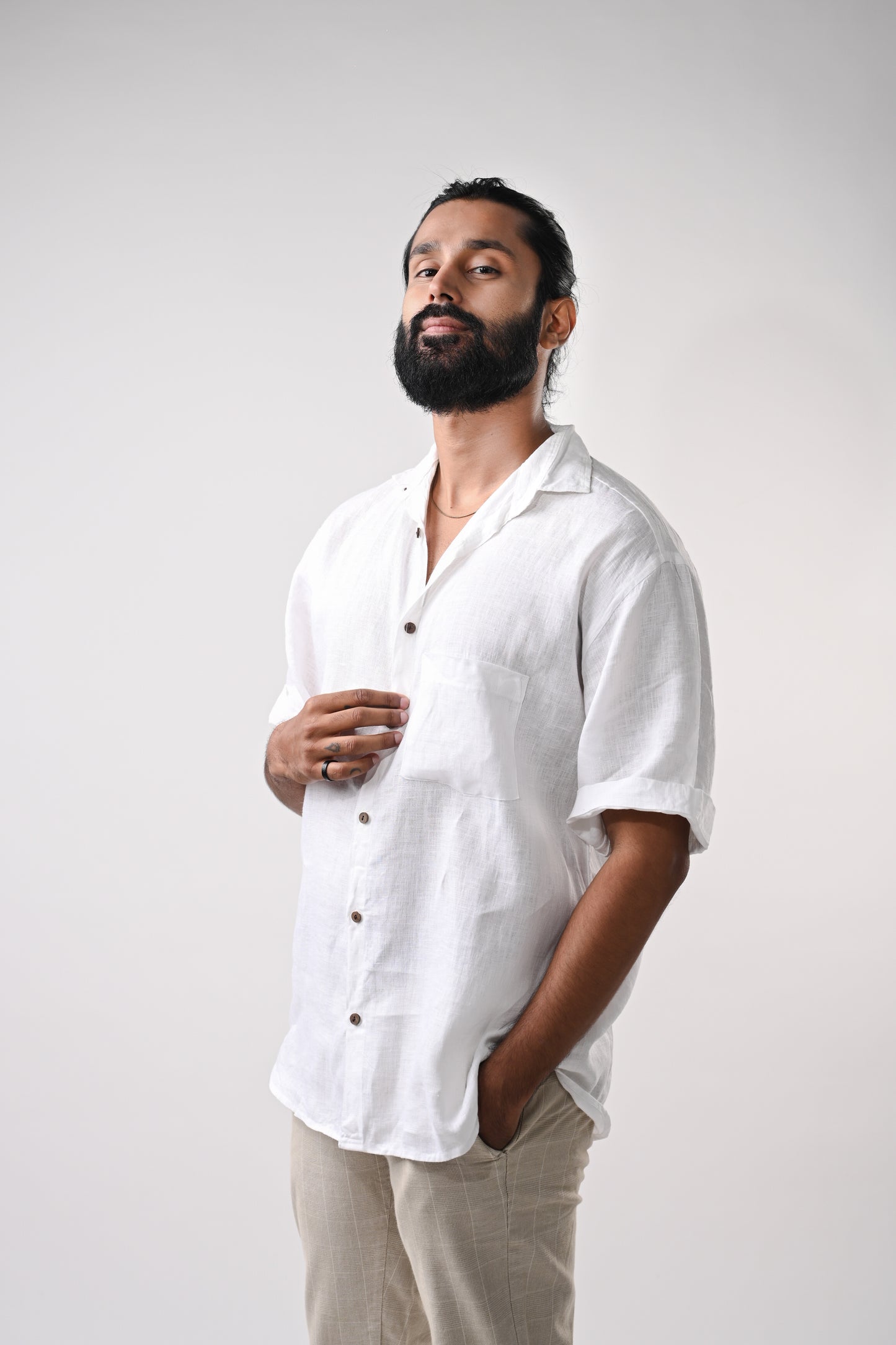 White Upcycled Unisex Linen Shirt
