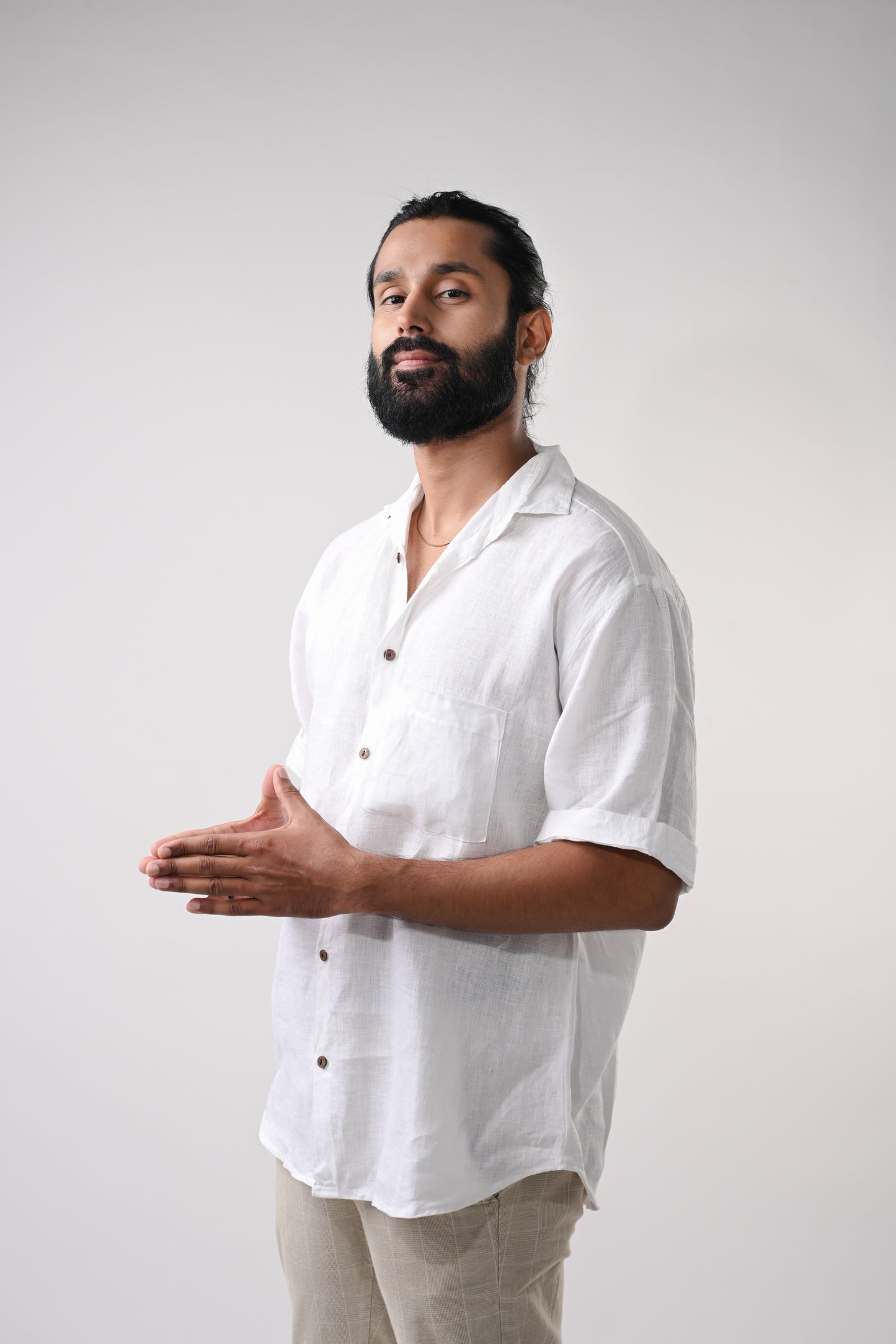White Upcycled Unisex Linen Shirt