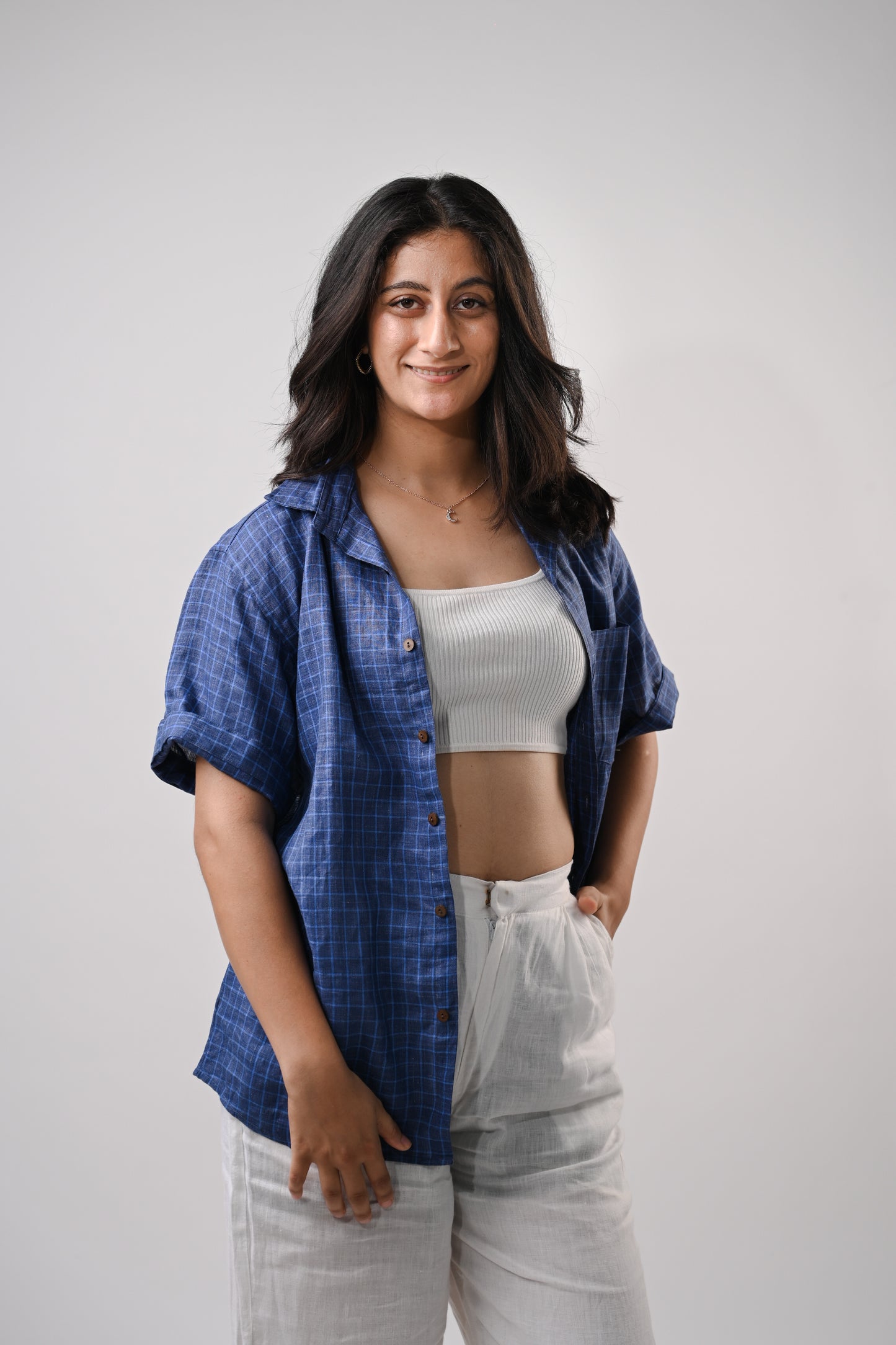 Blue Checks Unisex Linen Shirt