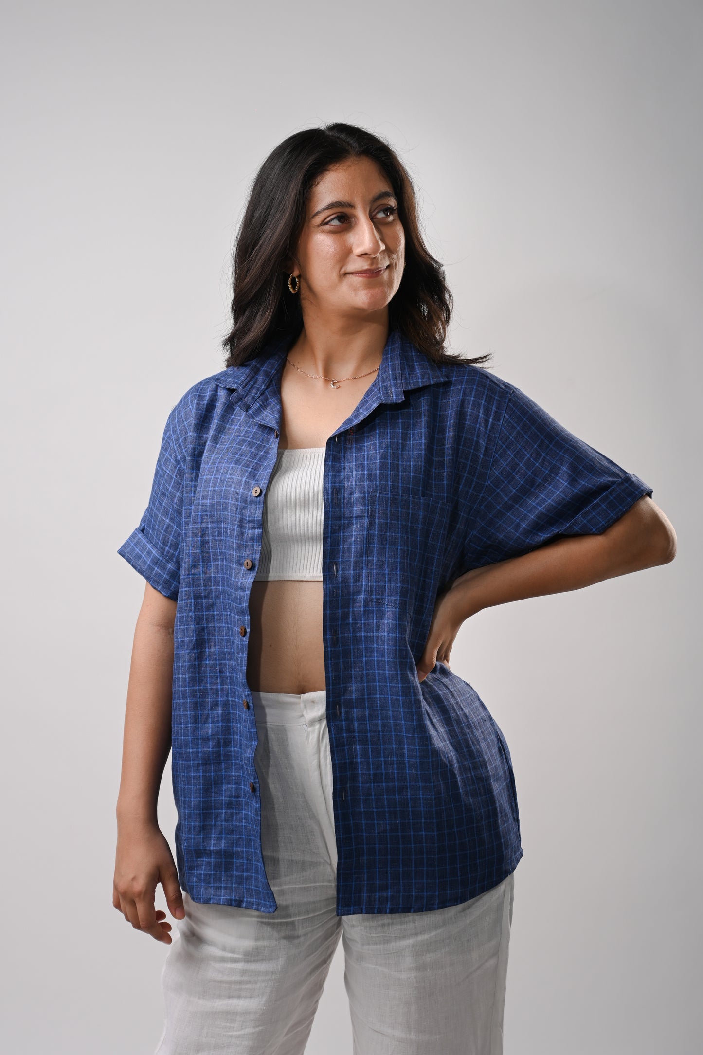 Blue Checks Unisex Linen Shirt
