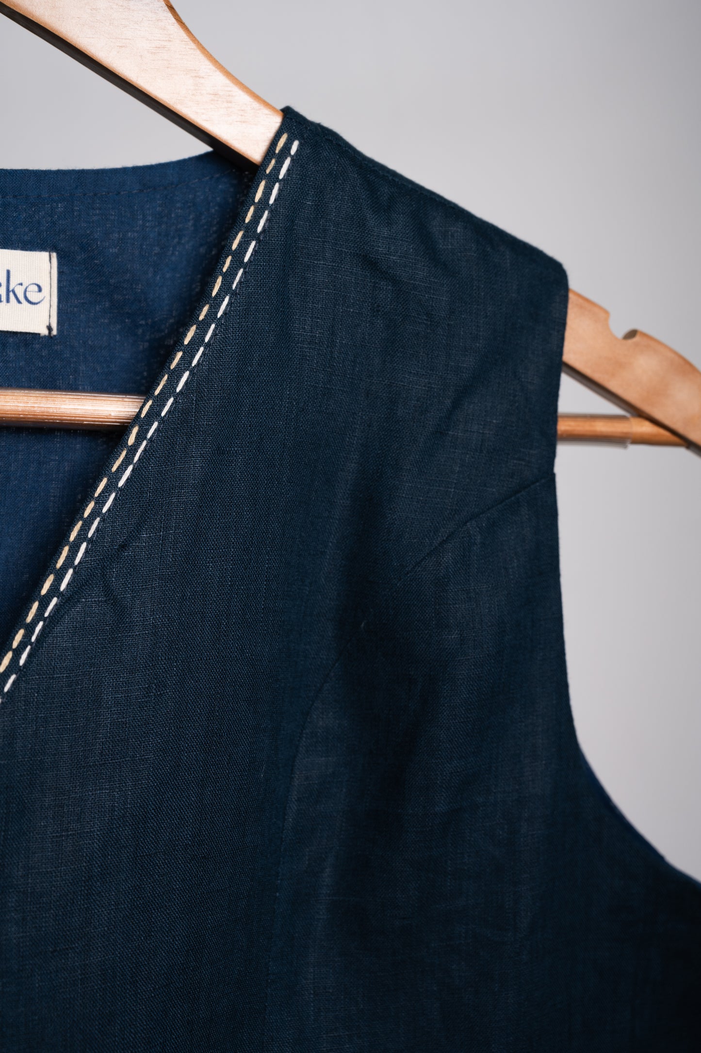 Teal Blue Embroidered Linen Vest