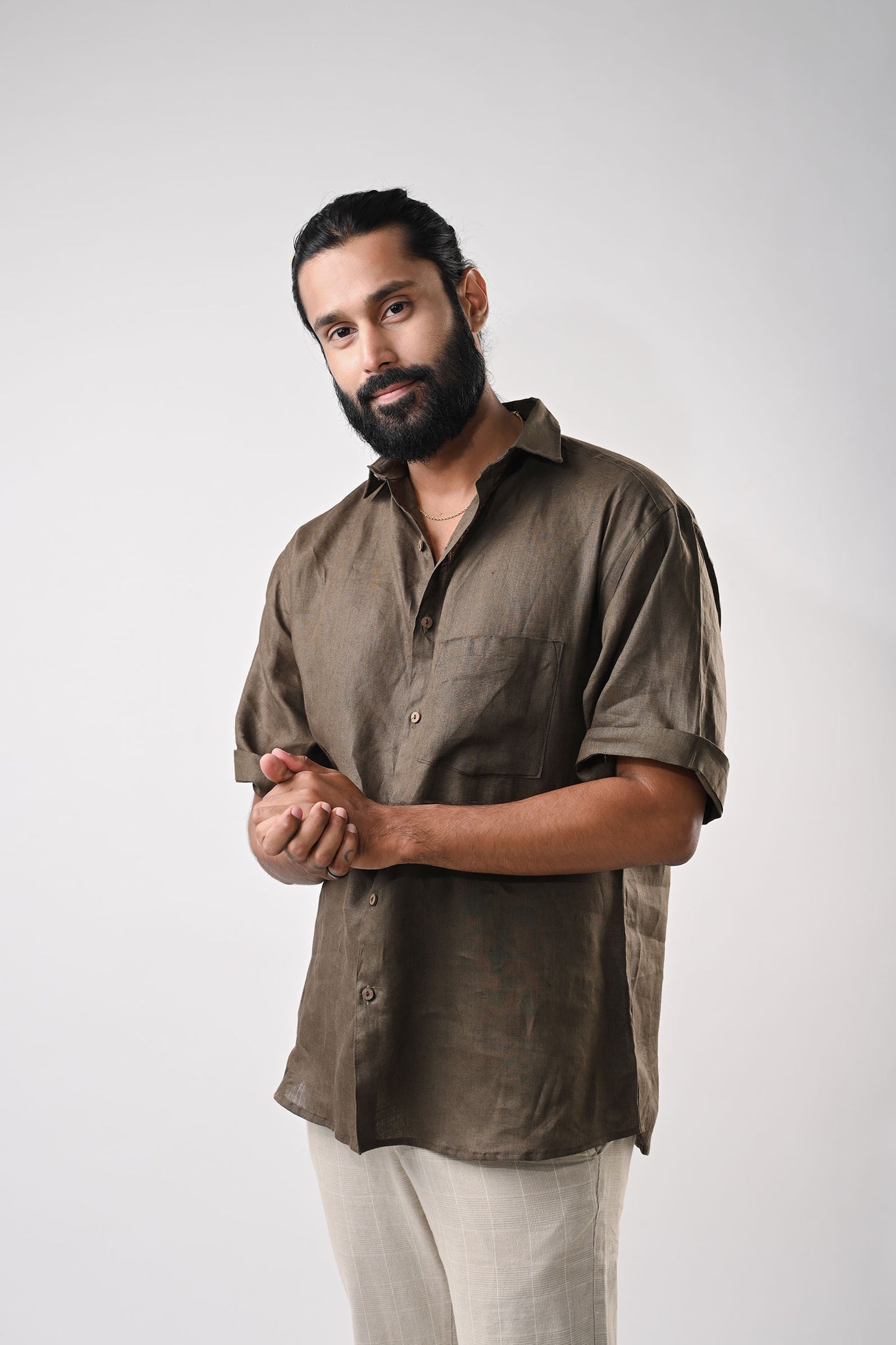 Dark Olive- Green Unisex Linen Shirt