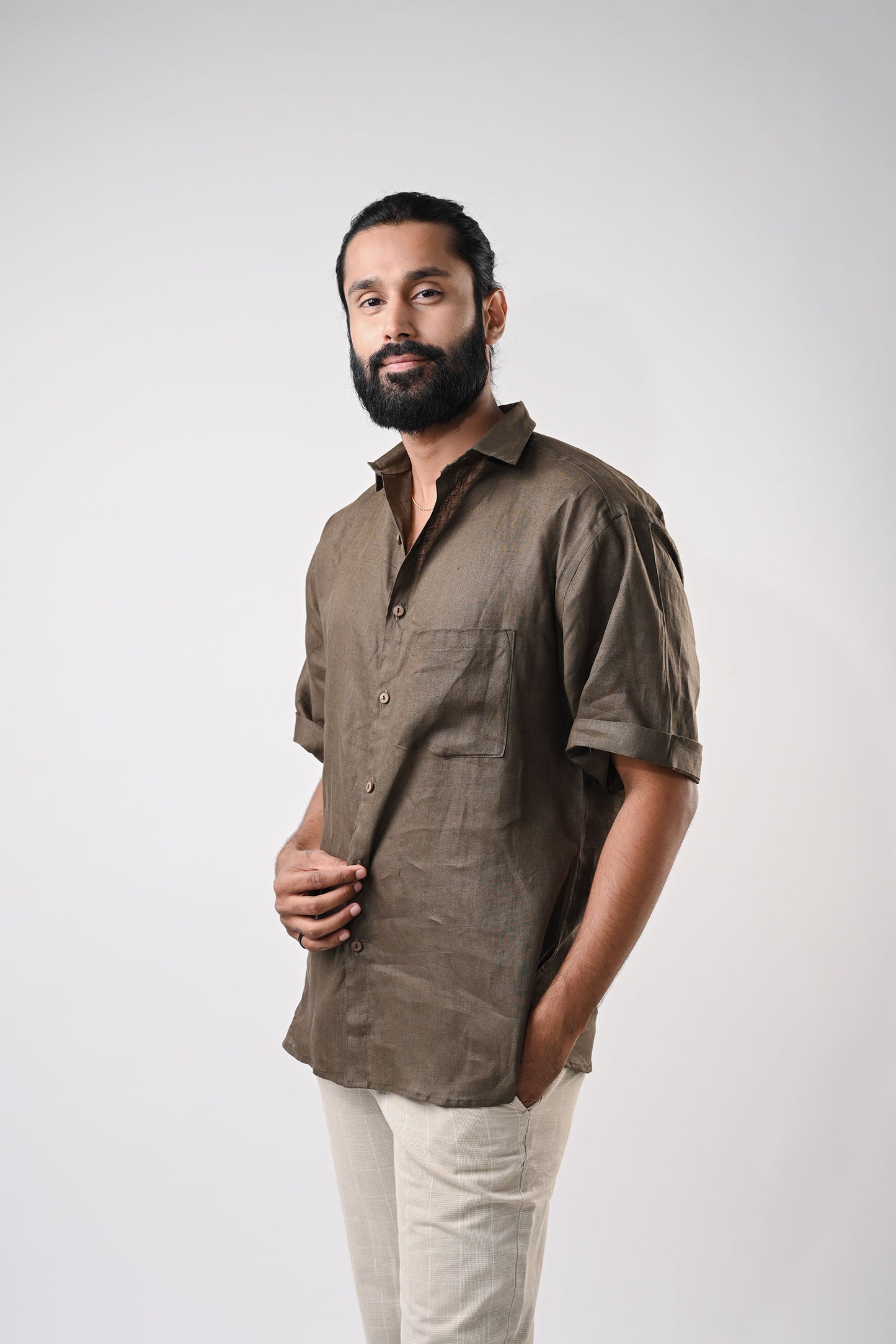 Dark Olive- Green Unisex Linen Shirt