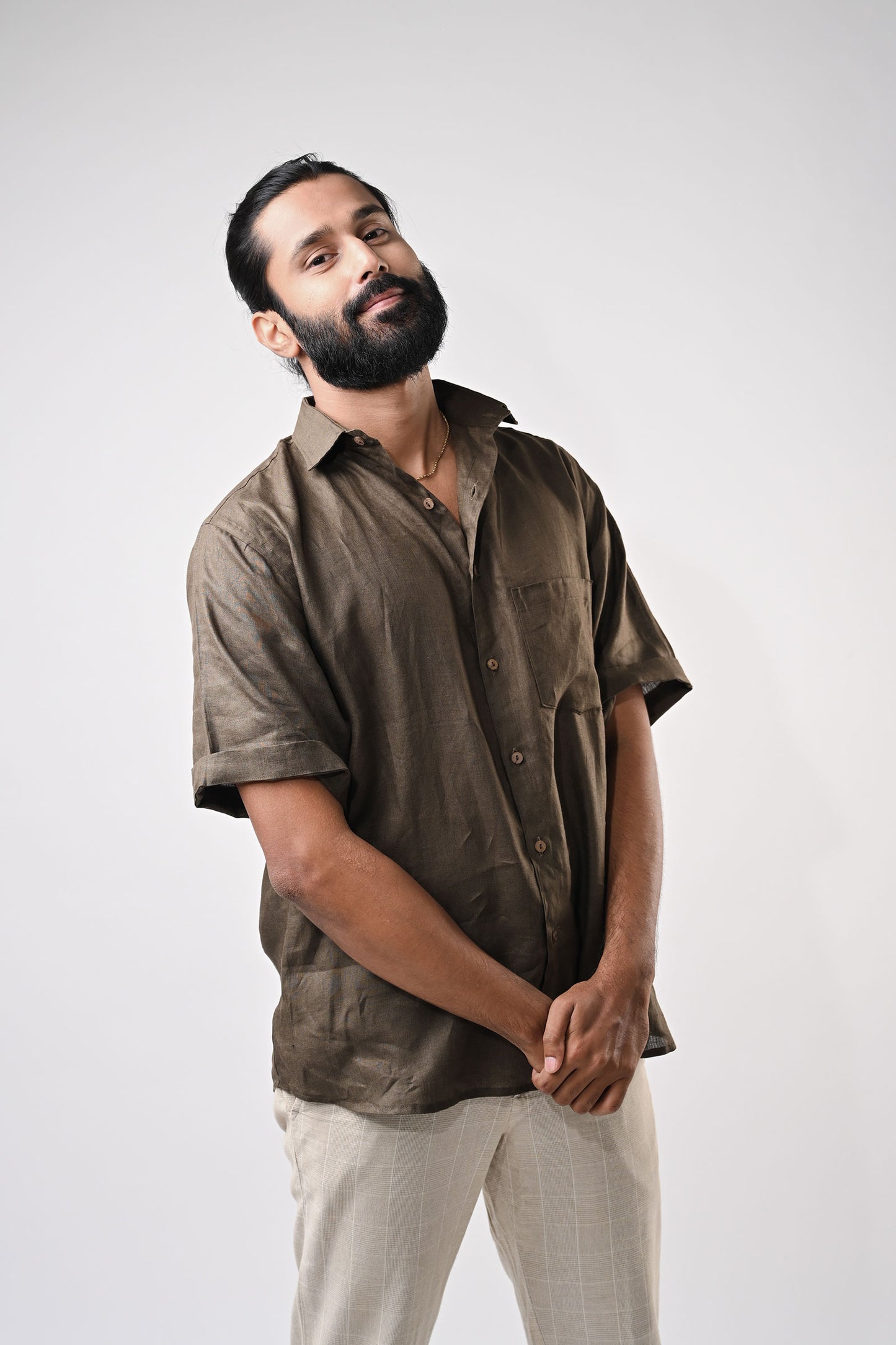 Dark Olive- Green Unisex Linen Shirt