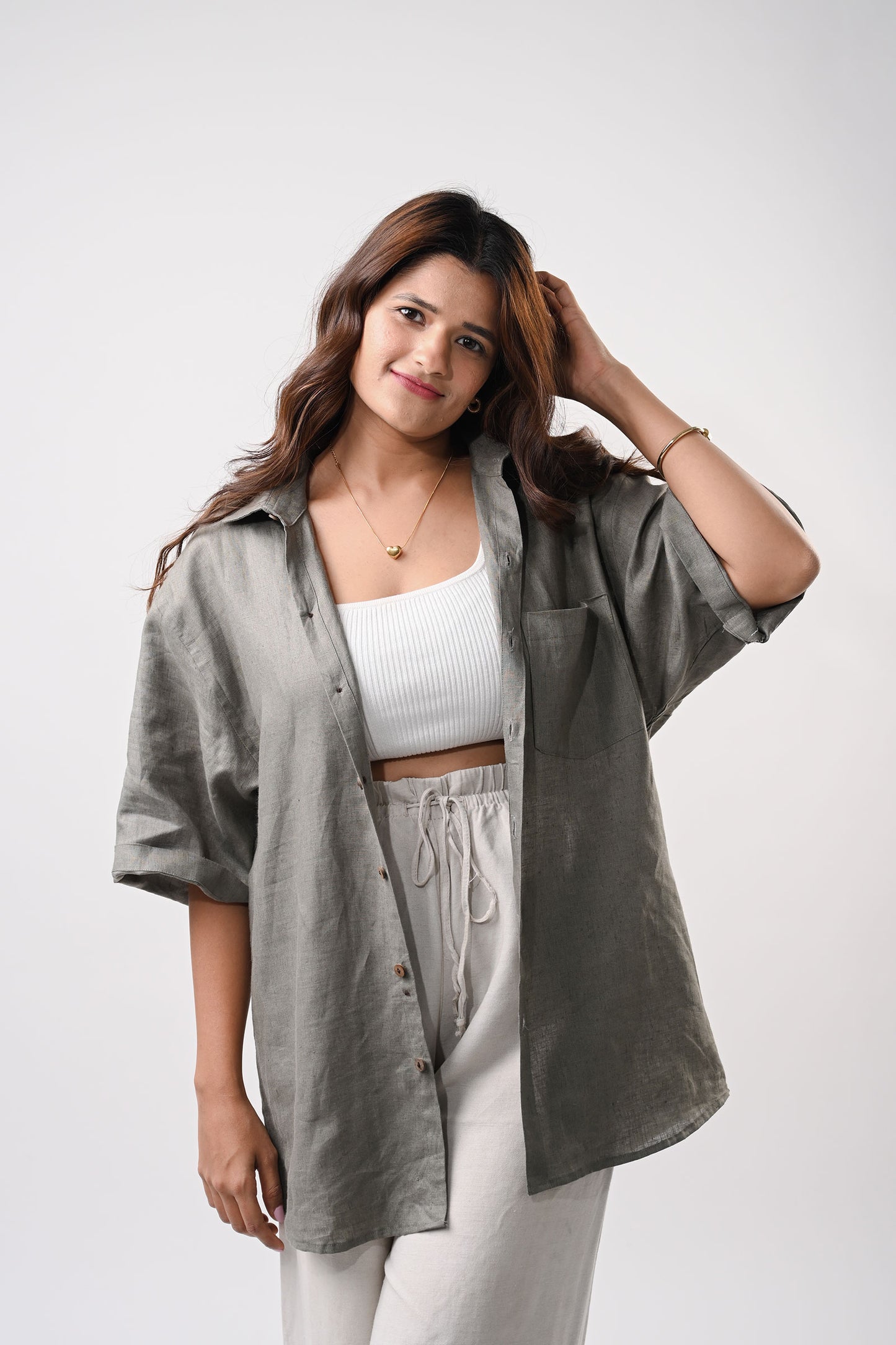 Light Olive Green Unisex Linen Shirt